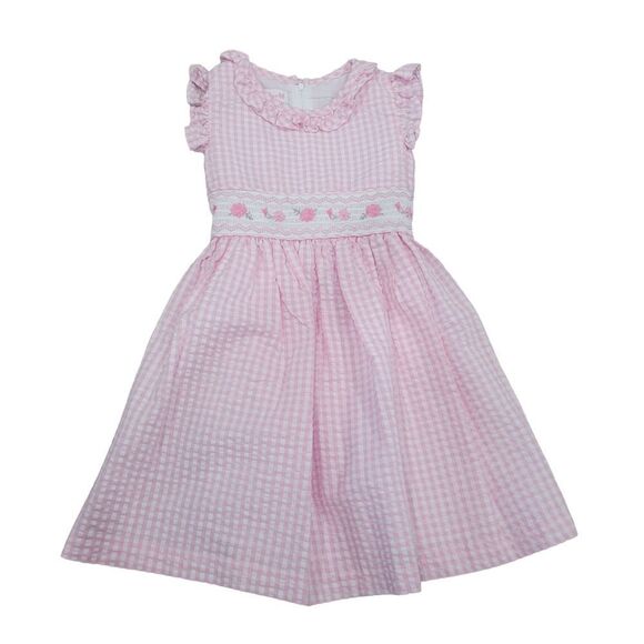 Smocked /embroidered roses gingham dress  - Picture 1 of 4